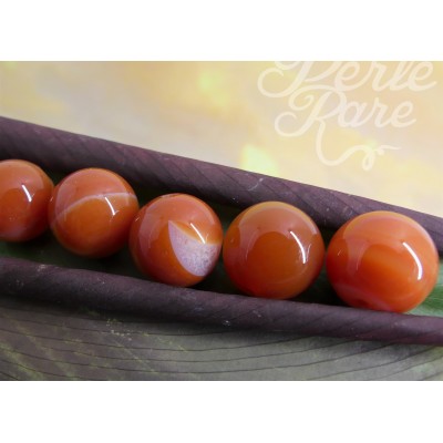 Ronde 12 - Agate naturelle rayée orange-rouge (5 pces)